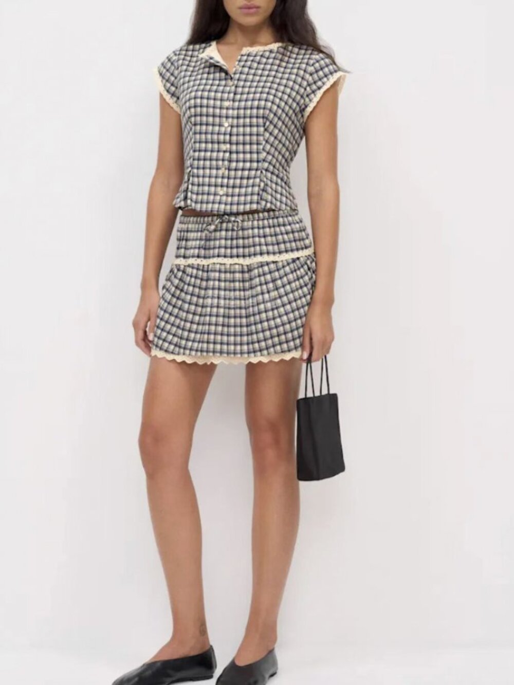 Reformation Valetta Two Piece Sz4 Beacon Check French Matching Set - Picture 10 of 12